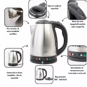 Pava Electrica Acero Inox con Corte para Mate y Cafe 2 Lts E601 Eiffel - Image 2