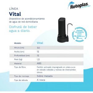 Purificador De Agua Rotoplas Sobre Mesada Vital Negro - Image 2