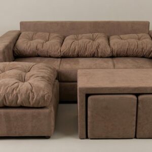 Juego de Living Carolina con Puff grande x1 + Puff chico x2 y Mesa. Chocolate - Image 3